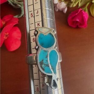 Vintage Native American Zuni sterling silver 925 turquoise  owl ring size 7